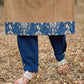 Refined Sandy Beige Cotton Kurta Featuring Contrasting Kantha Printed Collar, Cuff Details & Hem Border