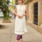 Pristine Off-White Sleeveless Halter Neck Kurta with Vibrant Multicolor Buttons & Hem Trim
