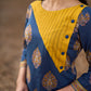 Navy Blue Cotton Kurta with Contrast Mustard Yoke and Printed Buttas