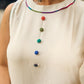 Pristine Off-White Sleeveless Halter Neck Kurta with Vibrant Multicolor Buttons & Hem Trim