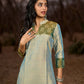 Exquisite Light Olive Cotton Silk Kurta with Ikat Accents