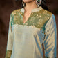 Exquisite Light Olive Cotton Silk Kurta with Ikat Accents