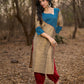 Gold Cotton Silk Kurta with Contrasting Asymmetrical Striped Yoke & Sleeve