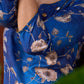 Statement royal blue printed kurta elevated with a sculpted scallop neck panel and shimmering sequins handwork