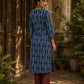 Indigo Dabu Print Kurta with Contrast Ajrakh Rust Chevron V-Placket & Matching Cuff Detail