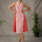 Brick Orange shirt dress with timeless traditional prints, off white notch collar and off white accents