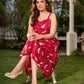 Pretty red dress featuring a sweetheart neckline, pleated waist panel, and soft gathers that create a graceful flow.