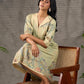 Soft green Kalamkari printed collared dress with centre pleat detailing.