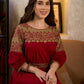 Classic Maroon & Beige Cotton Dress with Jamdani Inspired Hand Block Printed Border and Tie-Up Belt