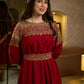Classic Maroon & Beige Cotton Dress with Jamdani Inspired Hand Block Printed Border and Tie-Up Belt