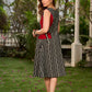 Classic Black & Off-White Floral-Stripe Printed Dress with Contrast Red Panels