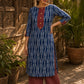 Indigo Dabu Print Kurta with Contrast Ajrakh Rust Chevron V-Placket & Matching Cuff Detail