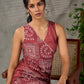 Terracotta warli printed overlap dress with off white accents