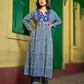 Contemporary Indigo Striped Kurta Featuring Animal Patch Detail, Drop Shoulders and Magenta Mirror Accents