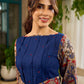 Navy Blue Artisanal Kalamkari prints enhanced with statement sleeves and a waist-defining knotted Kalamkari belt.