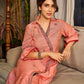 Peach dress featuring delicate Madhubani painting and graceful flared sleeves.