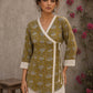 Mustard Jaipur cotton wrap-style Angarkha top with off-white Hakoba cuffs and graceful contrast accents.