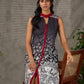 Black and maroon ombré Kalamkari inspired motif printed shirt dress with slit mandarin collar and maroon accents