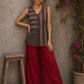 Distinctive Grey and maroon hand block print top featuring bold striped motifs, an asymmetric overlap silhouette, and artisanal detailing, bringing contemporary charm to effortless everyday dressing.