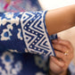Indigo Floral Kurta with Playful Stripe Print and Magenta Hand Mirror Work on Overlapping Neckline