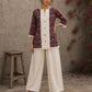 Deep red Jaipur floral printed top featuring maroon pintuck yoke, off-white panel, and scalloped lace detailing.