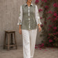 Off-white cotton shirt with pastel green Jaipur jaal print body and contrasting motif-printed sleeves.
