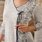 Minimal White Straight Kurta with Monochrome Printed Angrakha Panel & Printed Cuffs