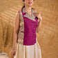 Elegant Madhubani jacket featuring magenta panels, asymmetrical closure, and a notch collar, enhanced with matching accents for a clean, tailored silhouette ideal for elevated corporate wear.