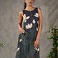 Bottle green and beige Pichwai lotus printed dress with beige accents