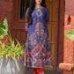 Stunning royal blue printed kurta adorned with handcrafted zardozi and sequin detailing on the keyhole neck.