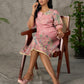 Blush pink Kalamkari printed dress with elegant pleated detailing