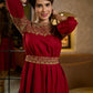 Classic Maroon & Beige Cotton Dress with Jamdani Inspired Hand Block Printed Border and Tie-Up Belt