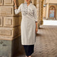 Simple Off-White Cotton Flex Straight Kurta with Minimal Hand Painting on Front & Sleeves