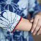 Contemporary Indigo Kurta Featuring Floral & Stripe Panels, Maroon Highlights and Asymmetric Gathered Yoke