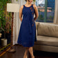 Modern navy dress enhanced by delicate, artistic Kalamkari side-applique work.