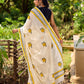 Breezy Off-White Cotton Saree with Fresh Floral Hand Block Print and Yellow Border Highlights