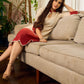 Chic cream-to-maroon ombré Hakoba dress with distinctively folded sleeves and collar.