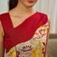 Elegant cream and maroon Madhubani dress featuring sophisticated wavy pintuck flap detailing.