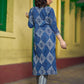 Deep Indigo Abstract Kurta Featuring Diamond Prints, Blue Mirror Lace Accents and Soft Front Gathers