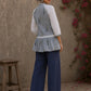 Soft blue Jaipur hairline stripe top featuring Hakoba raglan sleeves and a flattering gathered waist silhouette.