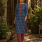 Indigo Dabu Print Kurta with Contrast Ajrakh Rust Chevron V-Placket & Matching Cuff Detail