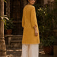 Radiant Mustard All-Over Booti Print Viscose Short Kurta with Pearl Studded Neckline & Hakoba Yoke