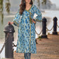 Angarkha-Style Indigo & Olive Kurta with Olive Mirror Detailing and Dori Tie-Up