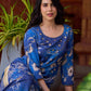 Statement royal blue printed kurta elevated with a sculpted scallop neck panel and shimmering sequins handwork