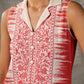 Brick Orange shirt dress with timeless traditional prints, off white notch collar and off white accents