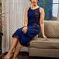 Modern navy dress enhanced by delicate, artistic Kalamkari side-applique work.