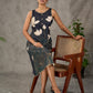 Bottle green and beige Pichwai lotus printed dress with beige accents