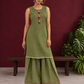 Sage Green Cotton Co-Ord Set with Pink Tassel Shell Buttons and Lace Trim Farshi Salwar — side view