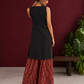 Black Sleeveless Keyhole Neck Tunic Co-Ord Set with Maroon Ajrakh Printed Cotton Farshi Salwar — back view
