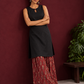 Black Sleeveless Keyhole Neck Tunic Co-Ord Set with Maroon Ajrakh Printed Cotton Farshi Salwar — side view